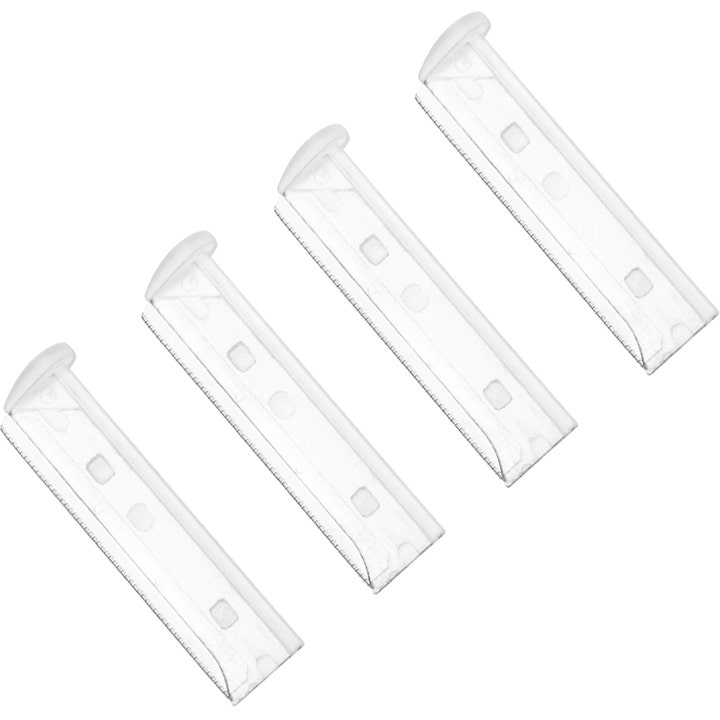 Tweezerman rakblad 4-pack för hårborttagning ansikte hemma visar fyra genomskinliga refiller med vassa metallblad.