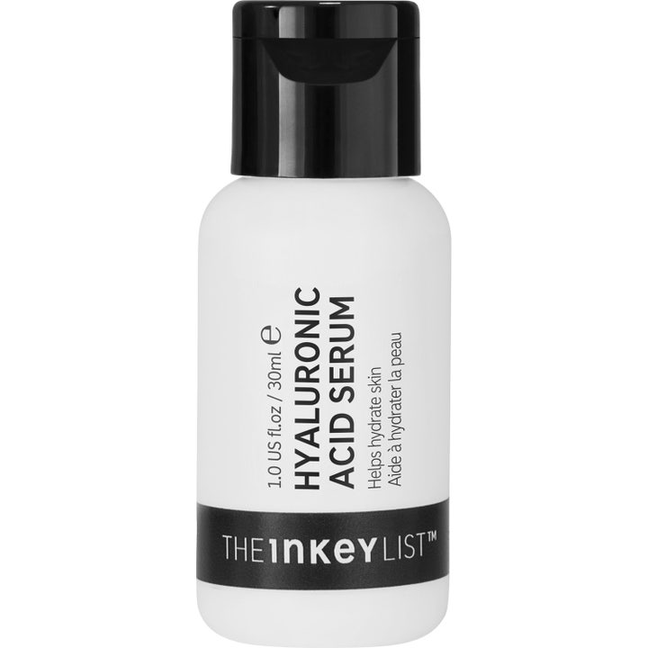 The INKEY List Hyaluronic Acid Serum 30 ml budget hyaluronsyra serum i en vit flaska med svart lock