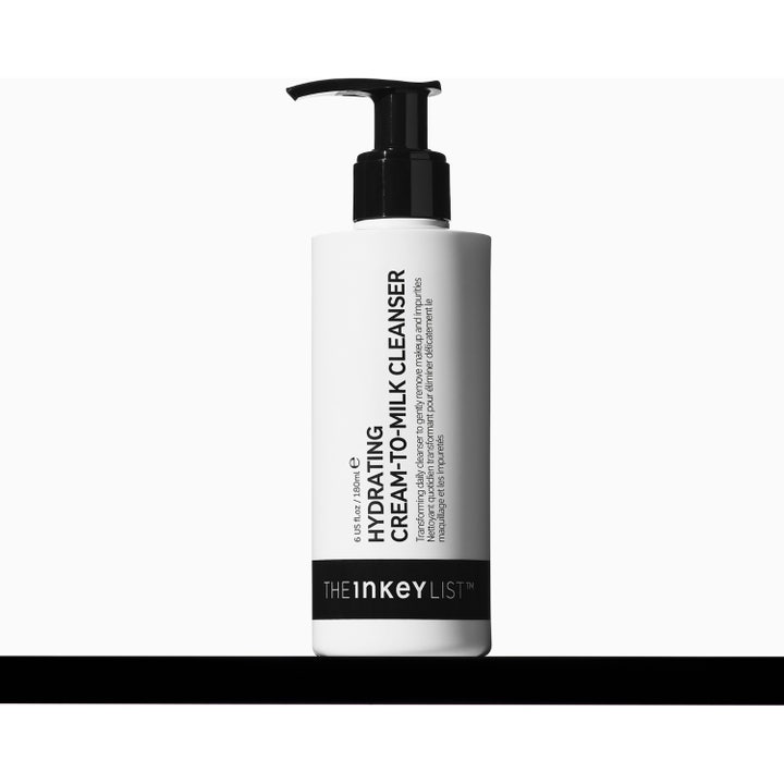 The INKEY List Hydrating Cream to Milk Cleanser 180 ml återfuktande ansiktsrengöring i vit pumpflaska med svartvit box