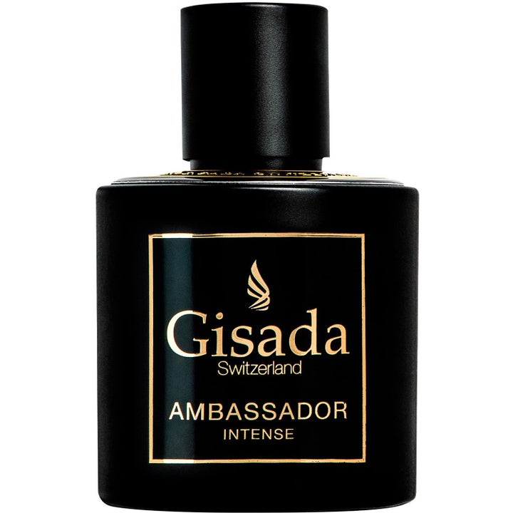 Gisada Ambassador Intense 100ml parfym som ger en intensiv doft i en stilren svart glasflaska med guldtext och svart kork