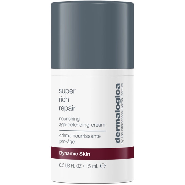 Dermalogica Super Rich Repair 15 ml antiaging ansiktskräm som ger näring i vit flaska med grått lock