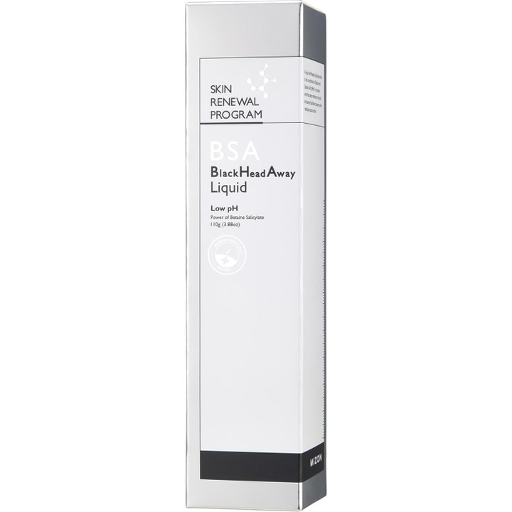 Mizon Bsa Blackhead Away Liquid 110 g betain salicylat hudvård i silvrig och vit rektangulär ytterkartong