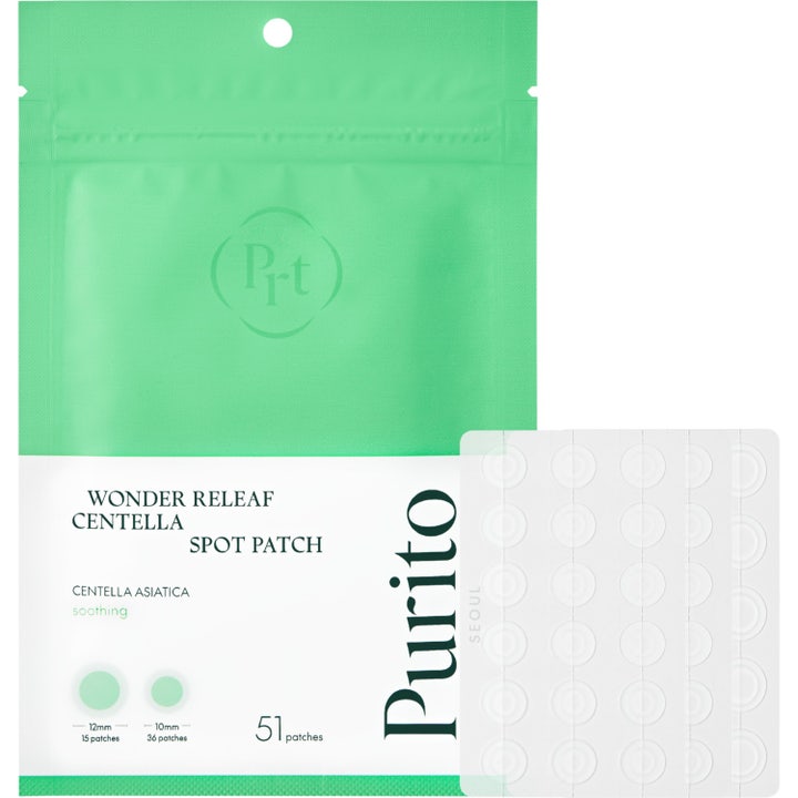Purito Wonder Releaf Centella Spot Patch 51 st fläcklapp för punktbehandling i grön och vit plastförpackning