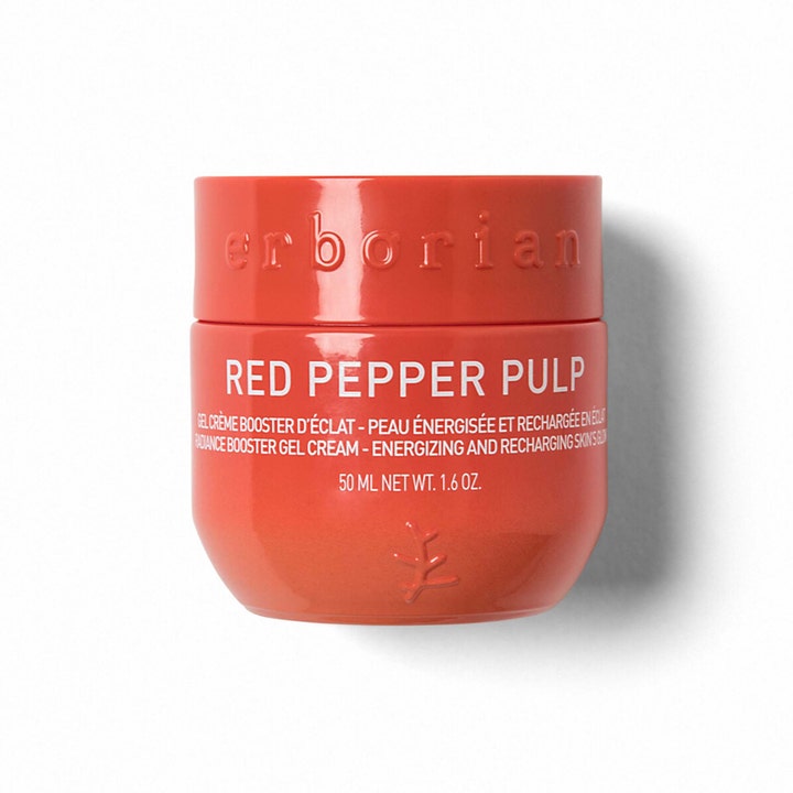 Erborian Red Pepper Pulp 50 ml lystergivande gelcreme som ger huden energi i en röd glansig burk med präglad logotyp