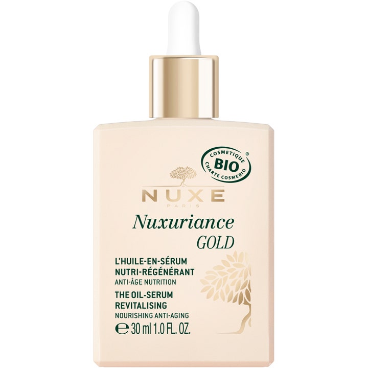 Nuxe Nuxuriance Gold 30 ml förnyande ansiktsserum anti-aging i beige flaska med guldig pipettkork