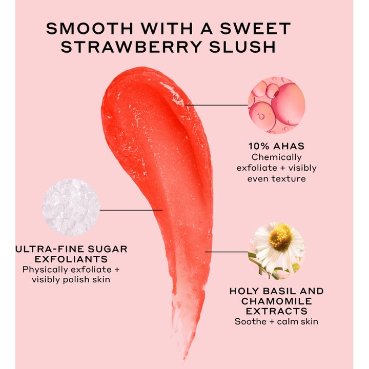 Ole Henriksen Transform Strawberry Smoothing Scrub 90 ml aha-skrubb ger naturlig peeling med röd sockertextur.