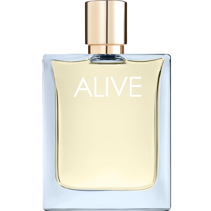 Hugo Boss Alive Sparkling Lavender 80 ml Eau de Parfum i elegant glasflaska med guldkork och ljusgul vätska