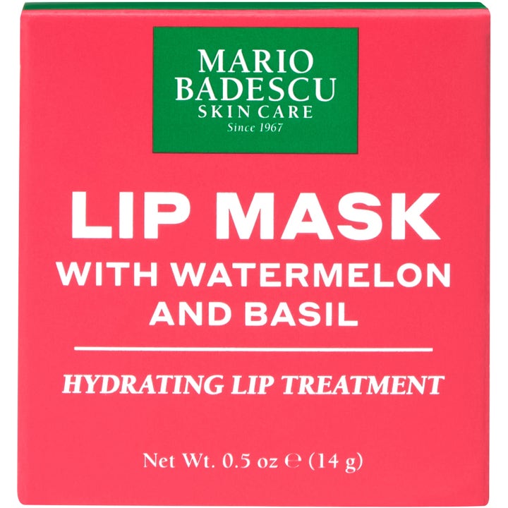 Mario Badescu Lip Mask Watermelon & Basil 14 ml återfuktande läppmask i rosa ytterförpackning med grön logotyp