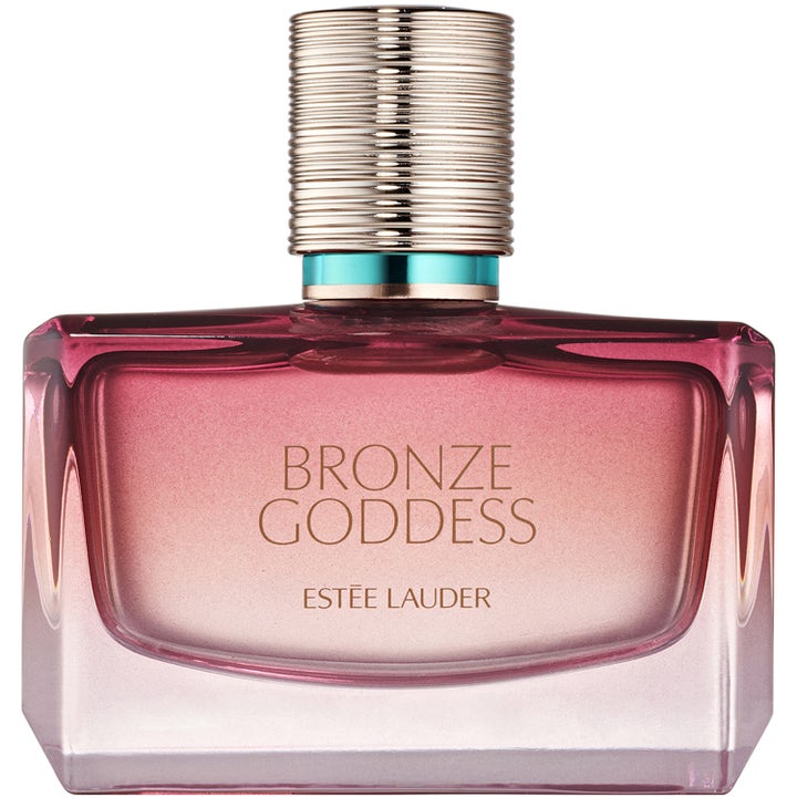 Estée Lauder Bronze Goddess Eau de Parfum 50 ml parfym i rosa glasflaska med räfflat guldfärgat lock och turkos detalj