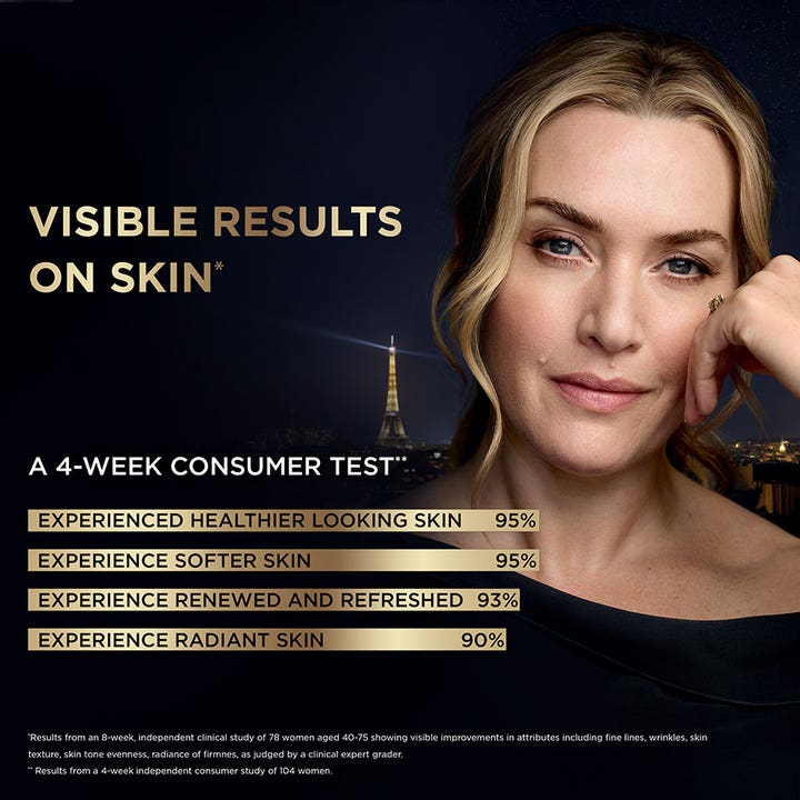 L'Oréal Paris Cell Renewal Midnight Serum 30 ml lystergivande serum visar kvinna i nattmiljö med testresultat