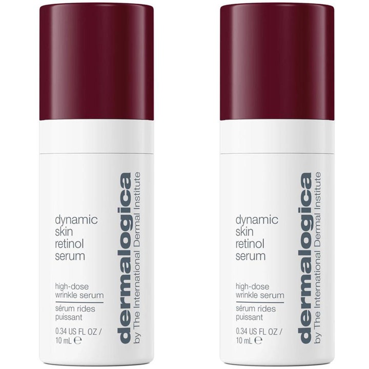 Dermalogica Dynamic Skin Retinol Serum 10 ml rynkreducerande ansiktsserum i vita flaskor med vinröda lock