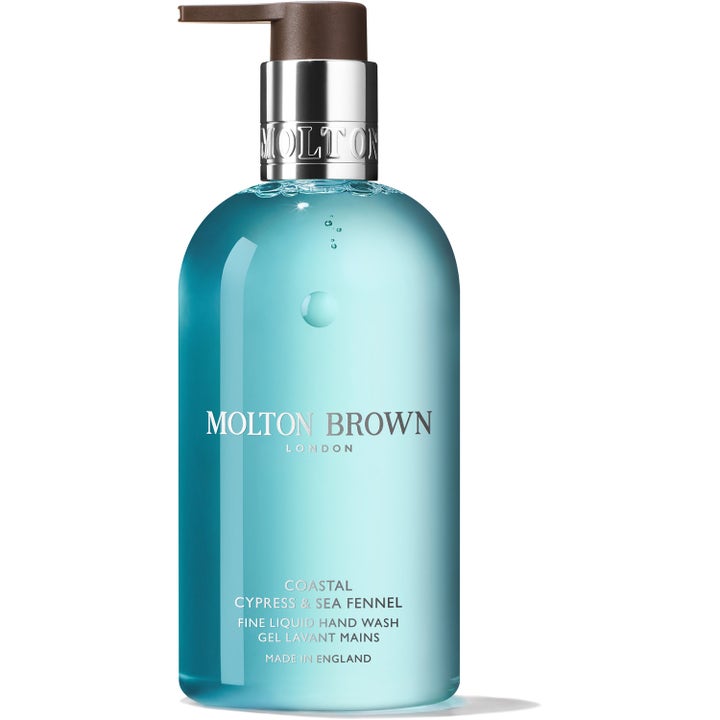 Molton Brown Coastal Cypress &amp; Sea Fennel 300 ml uppfriskande blå handtvål i genomskinlig flaska med silverpump