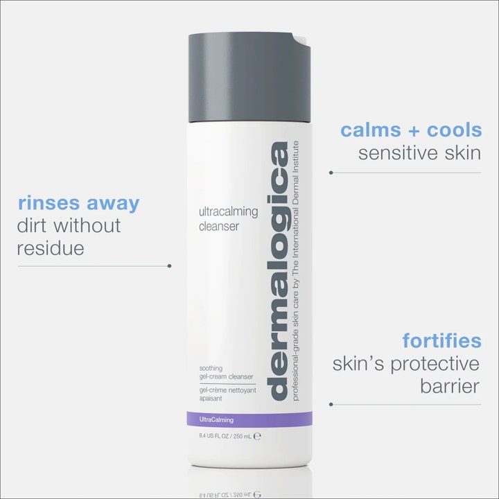 Dermalogica UltraCalming Cleanser 250 ml ansiktsrengöring utan parfym för känslig hud i vit flaska med grått lock