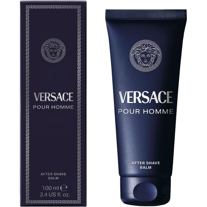Versace Pour Homme After Shave Balm 100 ml lugnande after shave balsam för män i mörkblå tub med silverfärgad logotyp.