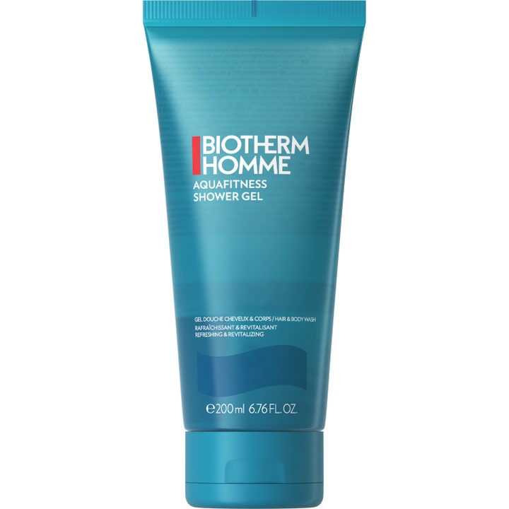 Biotherm Homme Aquafitness Shower Gel 200 ml är en uppfriskande 2-i-1 duschgel i en stilren blå plasttub.
