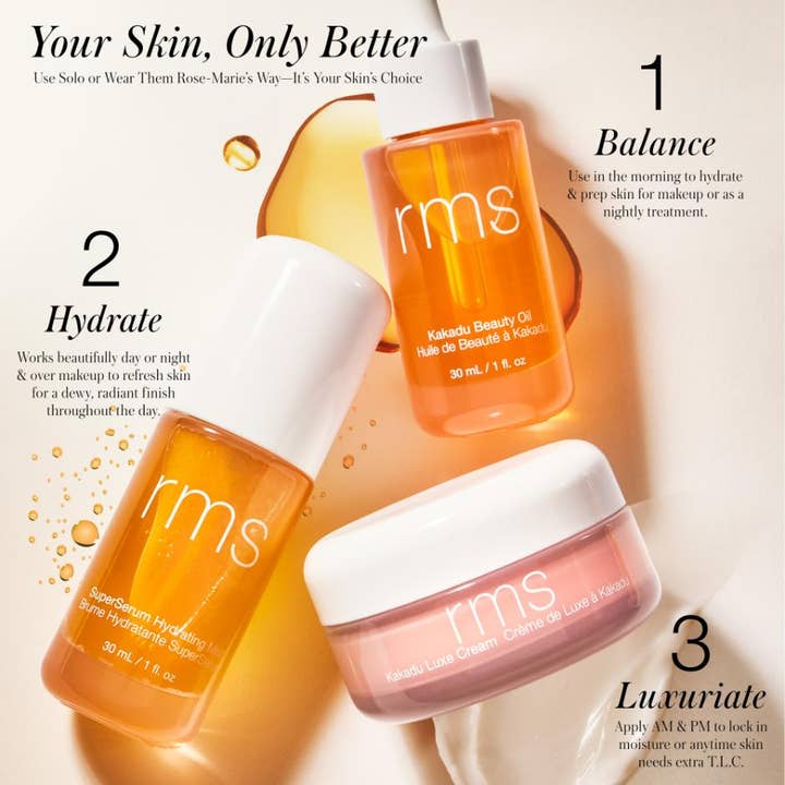RMS Beauty Kakadu Luxe Cream 50 ml lyx ansiktskräm för torr hud i frostad glasburk som steg tre i en hudvårdsrutin.