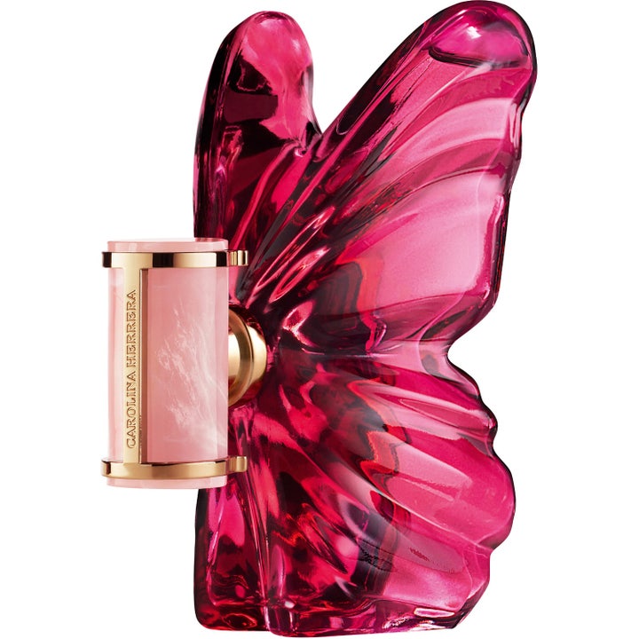 Carolina Herrera La Bomba 80 ml eau de parfum i en rosa fjärilsformad glasflaska med guldfärgade detaljer