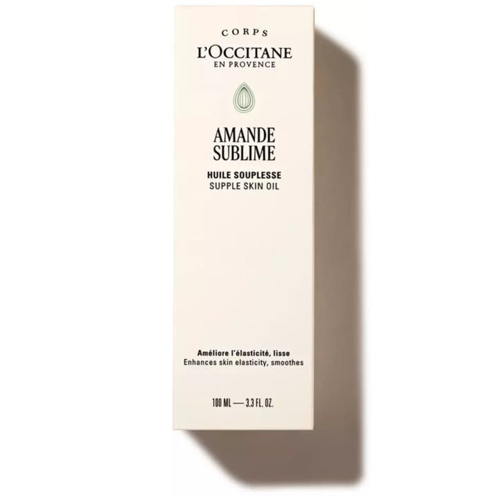 L'Occitane Almond Supple Skin Oil 100 ml 48h fuktgivande kroppsolja i grön ytterförpackning med guldiga detaljer