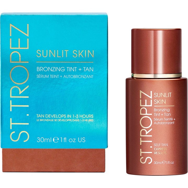 St.Tropez Self Tan Express Sunlit Skin 30 ml express flytande bronzer i bronsfärgad flaska som ger solkysst lyster