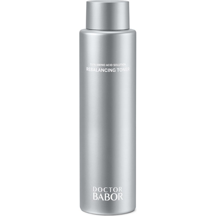 Doctor Babor Rebalancing Toner ger balans med aminosyror i en stilren och mattgrå cylinderformad flaska