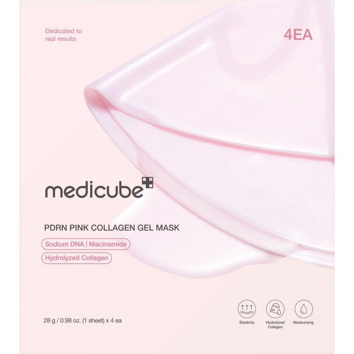Medicube PDRN Pink Collagen Gel Mask 4-pack återfuktande sheetmask i rosa förpackning med kollagen och niacinamid