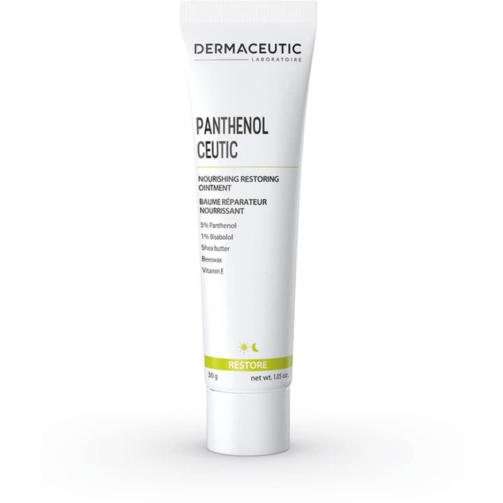 Dermaceutic Panthenol Ceutic 30 g närande salva ger reparation i en vit tub med gula detaljer.