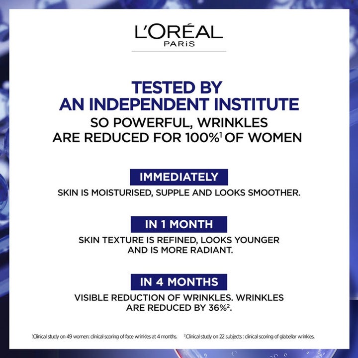 L'Oréal Paris Revitalift Filler och Laser serum med hyaluronsyra och retinol i glasflaskor med pipett.