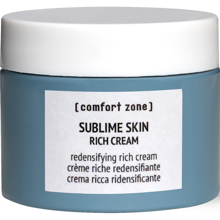 Comfort Zone Sublime Skin Rich Cream 50ml närande anti-aging kräm ger fyllighet i en blågrå burk med vitt lock