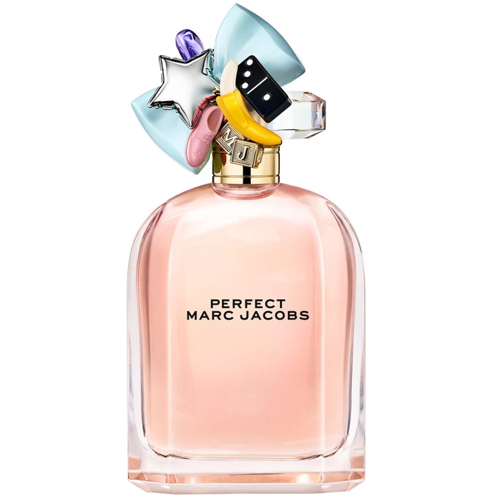 Marc Jacobs Perfect Eau de Parfum 100 ml blommig parfym i glasflaska med rosa vätska och kork prydd med färgglada berlocker