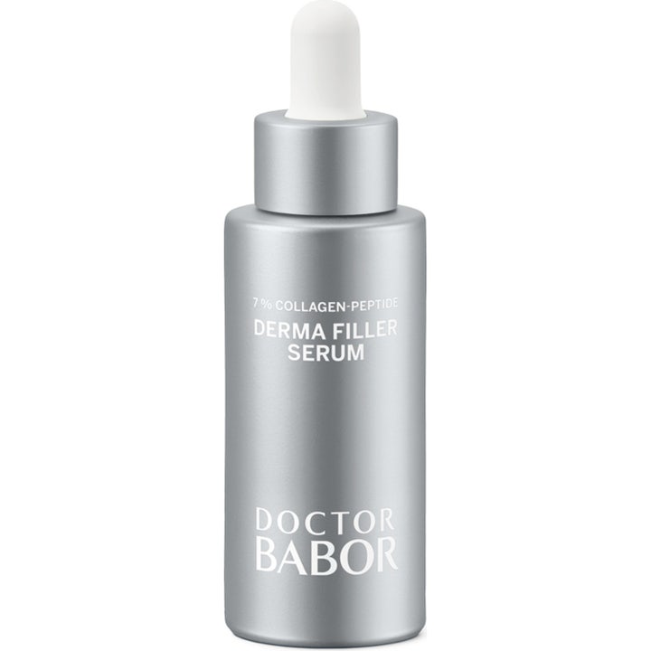 Doctor Babor Derma Filler Serum babor derma collagen peptide serum anti-rynk behandling i en silvergrå flaska med vit pipett