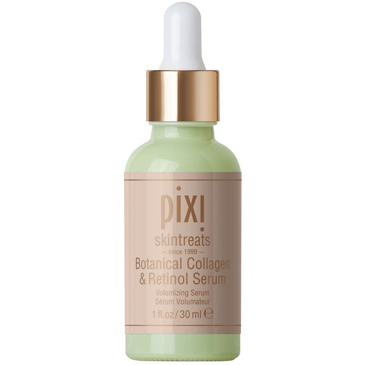Pixi Botanical Collagen & Retinol Serum 30 ml ger botaniskt kollagen för huden i ljusgrön glasflaska med vit pipett