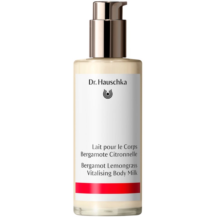 Dr. Hauschka Bergamot Lemongrass Vitalising Body Milk 145 ml vitaliserande kroppsmjölk med citrongräs i glasflaska med pump