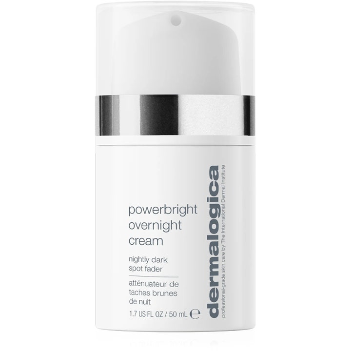 Dermalogica Powerbright Overnight Cream 50 ml nattkräm mot pigmentfläckar i vit pumpflaska med silverdetalj.