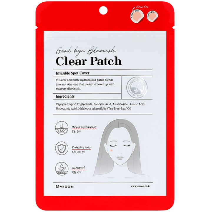 Mizon Good Bye Blemish Clear Patch 44 st akneplåster för problemhy i röd förpackning som effektivt kan behandla finnar.