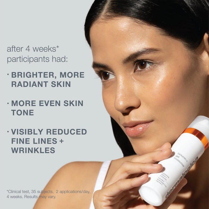 Dermalogica BioLumin-C Gel Moisturizer Duo ger lyster och jämn hudton i en vit pumpflaska.