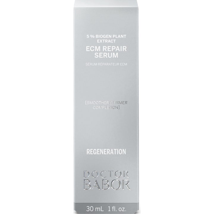 Babor DOC ECM Repair Serum 30 ml reparation ansiktsserum för mogen hud i en stilren silverfärgad ytterkartong.