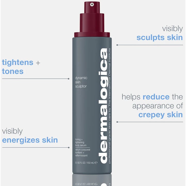 Dermalogica Dynamic Skin Sculptor 150 ml uppstramande kroppsserum i grå flaska med vinröd pump som ger fastare hud