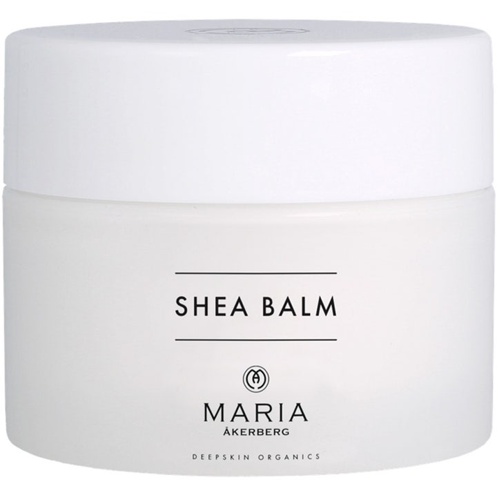 Maria Åkerberg Shea Balm mjukgörande salva mot torr vinterhud i en vit frostad burk med vitt lock
