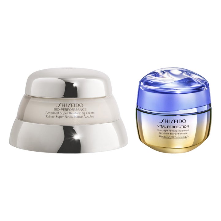 Shiseido set 100 ml med Bio-Performance ansiktskräm i silverburk och Vital Perfection i blå och guldglänsande burk