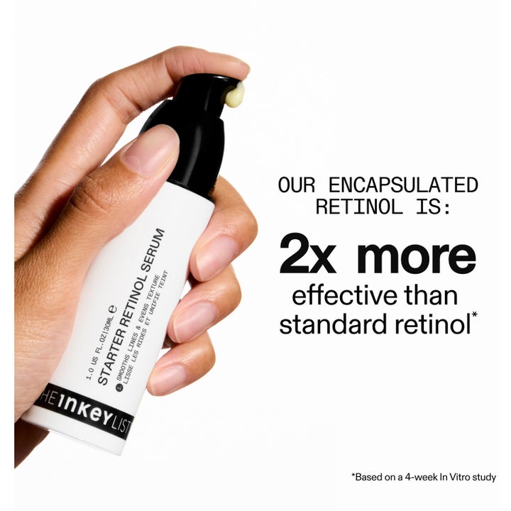 The INKEY List Starter Retinol Serum 30 ml hudserum i vit pumpflaska med gulaktig kräm som är 2x mer effektivt.