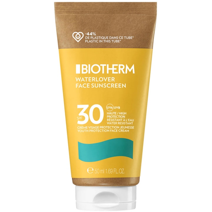 Biotherm Waterlover Face Sunscreen SPF30 50 ml miljövänlig solkräm ansikte i gul papperstub med vitt lock
