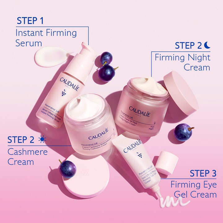 Caudalie Resveratrol-Lift Firming Night Cream 50 ml uppstramande återfuktande nattkräm i rosa glasburk med druvor