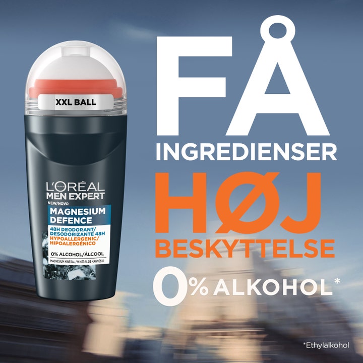 L'Oréal Paris Men Expert Magnesium Defence 50 ml 48h deodorant män i grå roll-on med XXL ball och 0% alkohol.