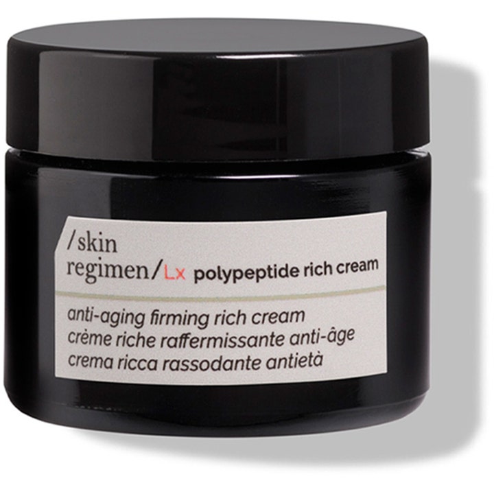 /skin regimen/ Lx Polypeptide Rich Cream peptider ansiktskräm för fast hud i en glansig svart glasburk med vitt lock