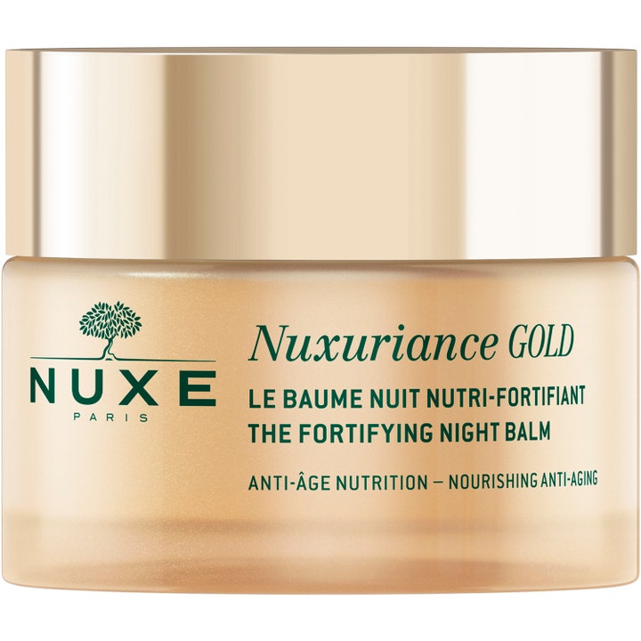 Nuxe Nuxuriance Gold nattkräm 50 ml närande anti-age balm i en elegant guldtonad glasburk med guldfärgat lock