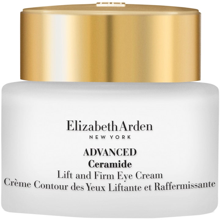 Elizabeth Arden Advanced Ceramide Lift and Firm Eye Cream uppstramande ögonkräm i frostad vit glasburk med guldlock