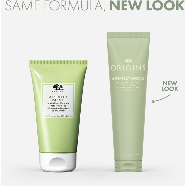 Origins A Perfect World 150 ml naturlig ansiktsrengöring med antioxidanter i ljusgröna tuber med ny design.
