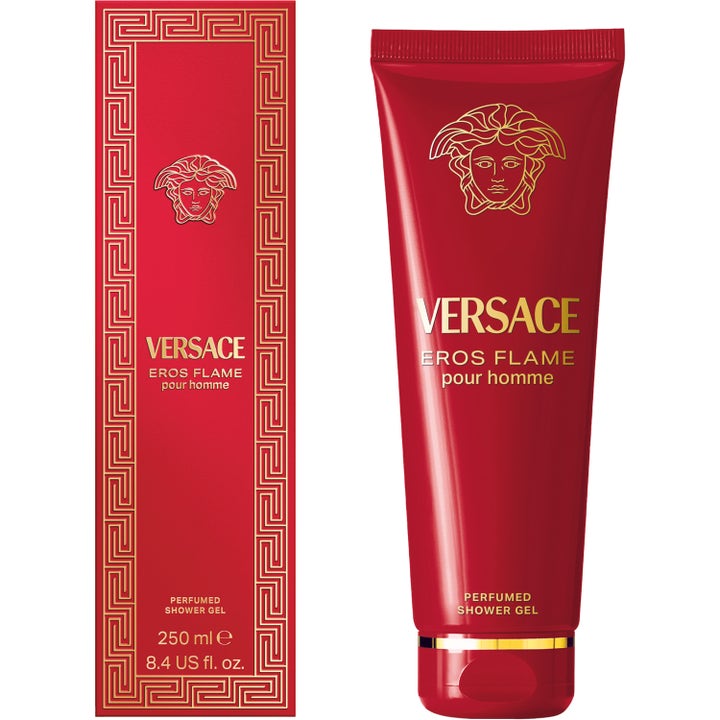Versace Eros Flame Shower Gel 250 ml väldoftande parfymduschtvål i röd tub och lyxig ytterkartong