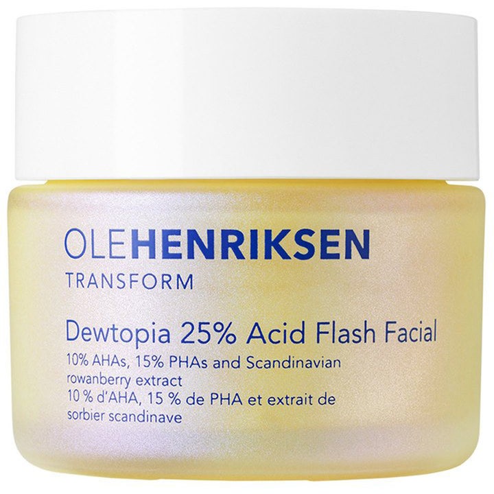 Ole Henriksen Dewtopia 25% Acid Flash Facial syrabehandling hemma för rynkreducering AHA PHA i frostad glasburk