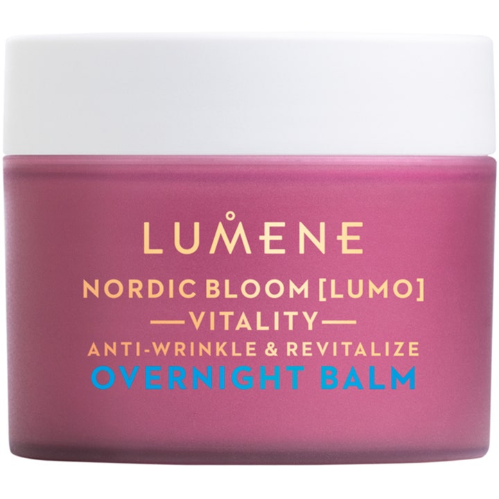 Lumene Nordic Bloom Vitality Overnight Balm 50 ml nattkräm mot rynkor i en frostad lila glasburk